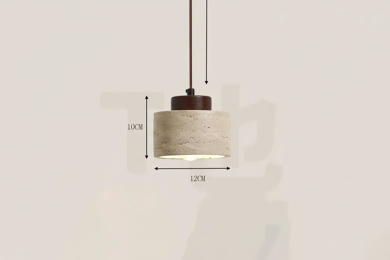 Pendant light with dimensions and power rating on a plain background