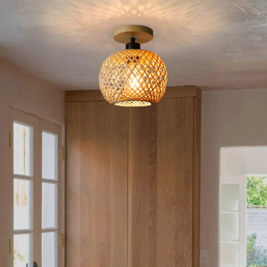 Retro natural bamboo light fixture, handcrafted design