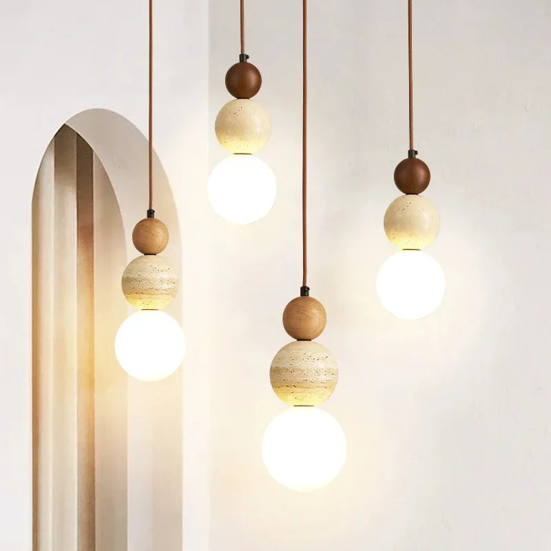 Natural material LED hanging lamp for living room