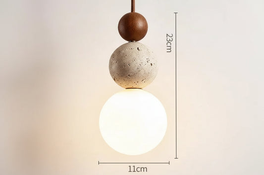 Modern artisanal wood and stone ceiling light