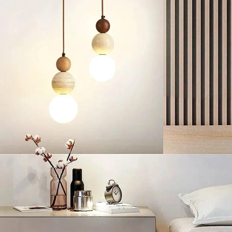 Kirei Concept cream stone wood LED pendant lamp