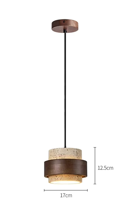 Pendant light with dimensions and product parameters on a white background