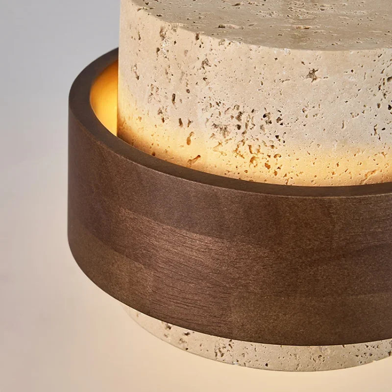 Ambient warm glow stone wood lamp