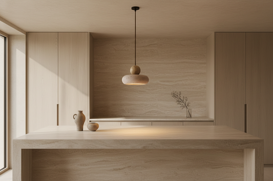 Natural Stone Pendant Light in Contemporary Japandi Kitchen