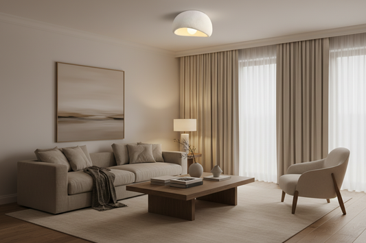 Premium editorial ceiling lamp hero image with enhanced glow